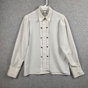 Koret Shirt Womens 10‎ White Pleated Front Button Up Long Sleeve Blouse